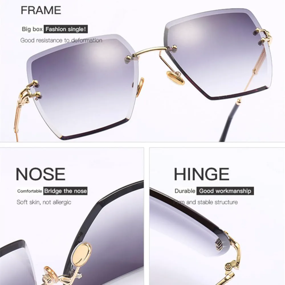 

Классические женские солнцезащитные очки без оправы квадратной формы 2027 года с градиентным переходом цвета и защитой от УФ-излучения UV400 MTZJH, Orange Gradient