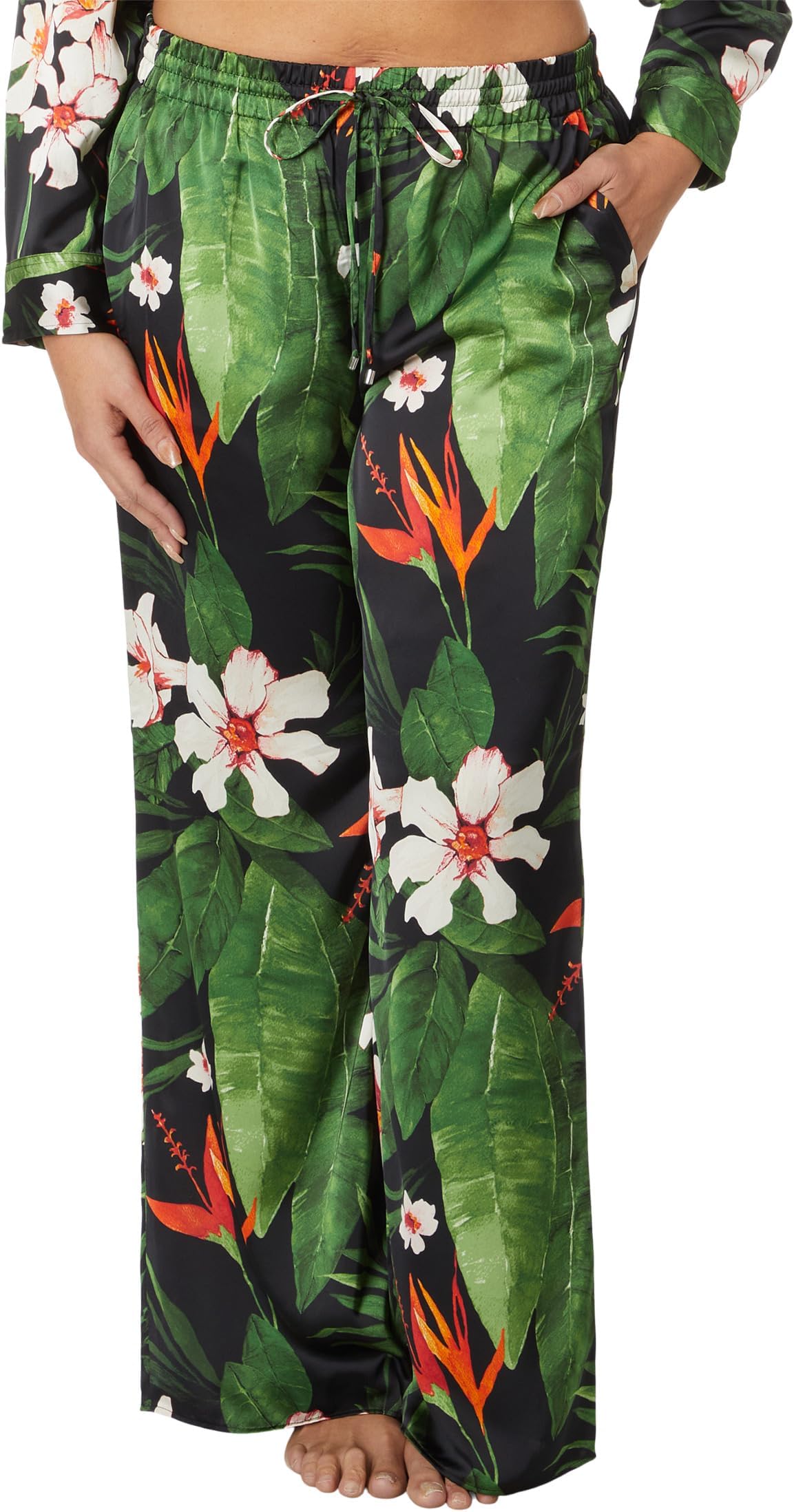 

Брюки Lauren Ralph Lauren Plus-Size Floral Satin Charmeuse Wide-Leg Pants, цвет Black/Green/Multi