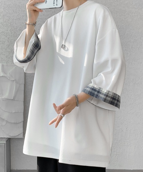 

Футболка с клетчатым рисунком на рукавах Link lot, белая