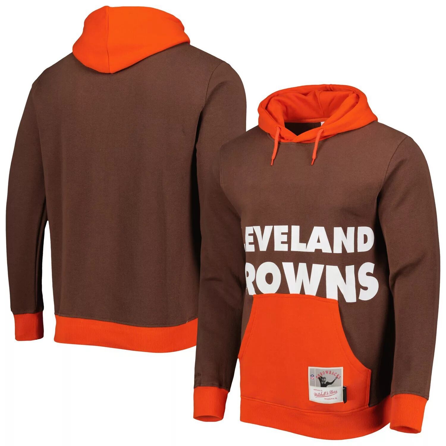 

Мужской пуловер с капюшоном Mitchell & Ness Brown Cleveland Browns Big Face 5.0