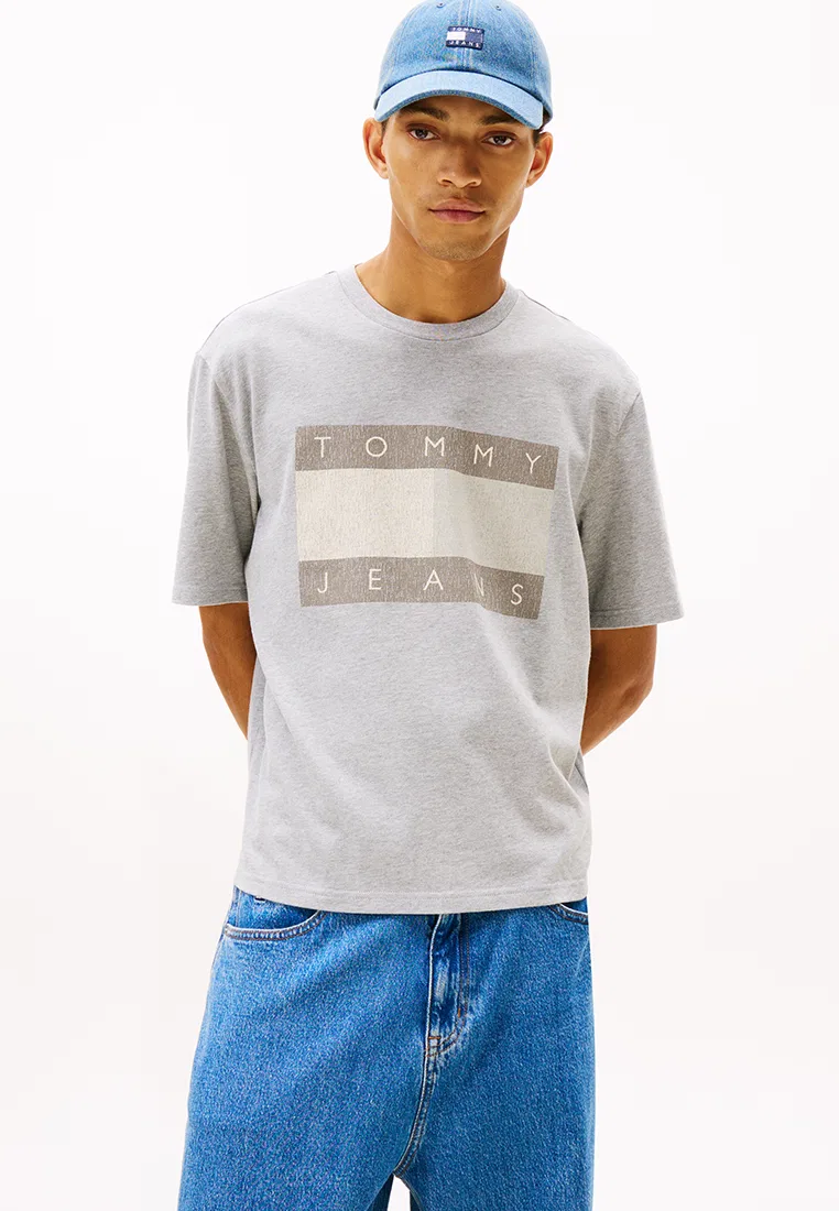 Футболка с флагом, потертая, Tommy Jeans Tommy Hilfiger, серый