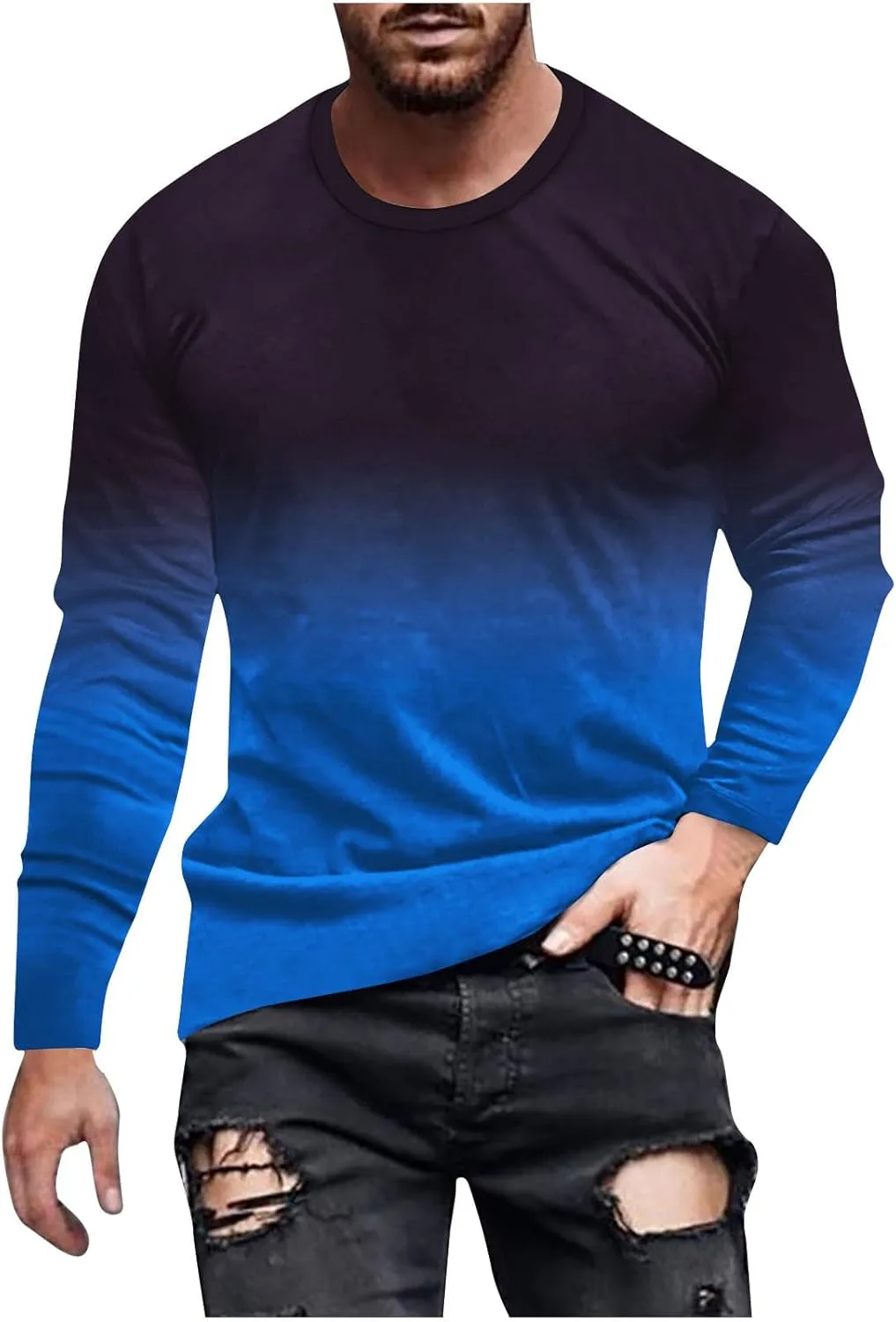 

Мужская футболка с длинным рукавом Casual Gradient Color Loose Pullover