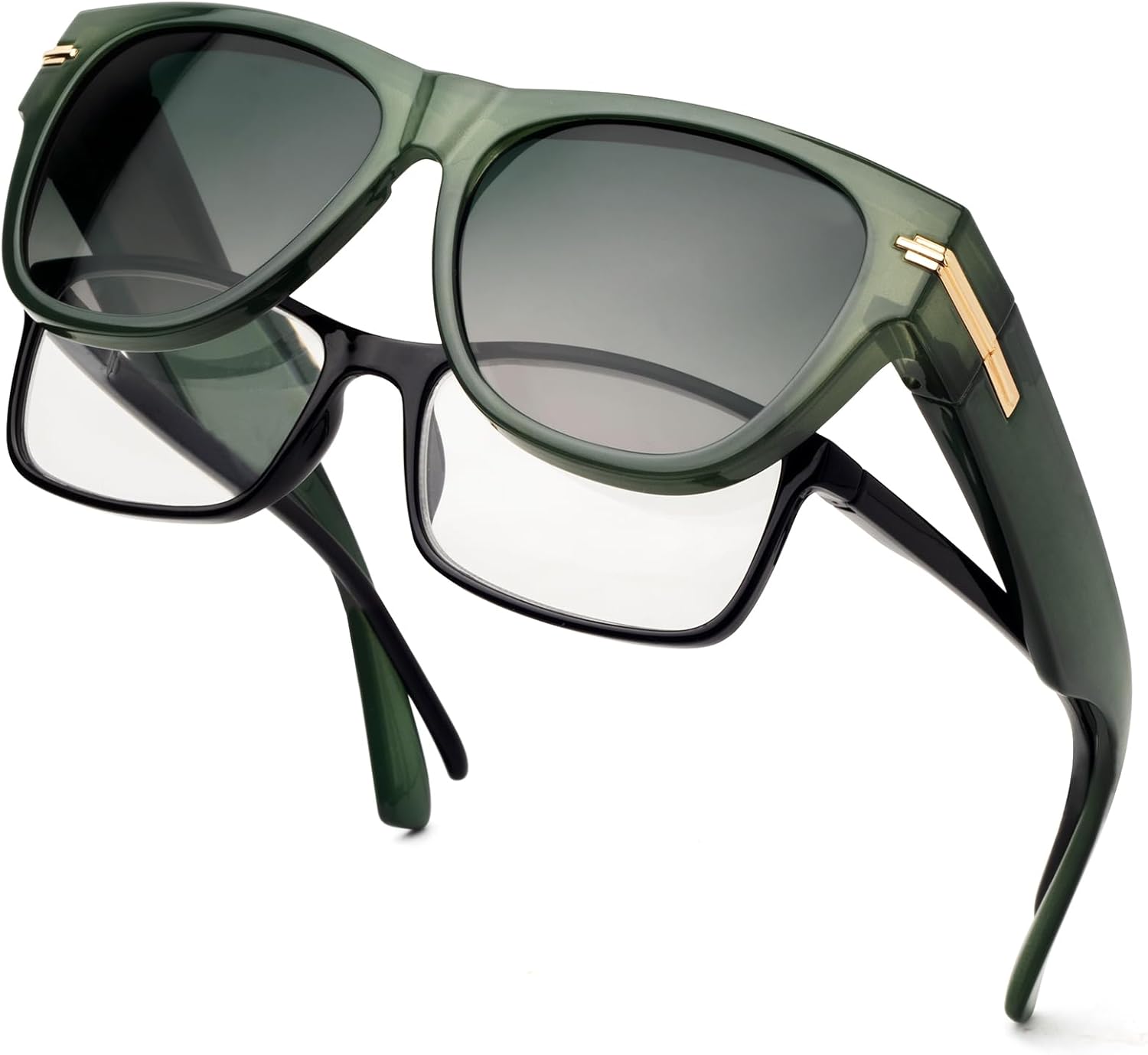 

Солнцезащитные очки с поляризованным покрытием, надеваемые поверх обычных очков, женские, с застежкой-пряжкой, защита от УФ-излучения, легкие Face Shadow, Bottle Green Frame/Gradient Green Lens