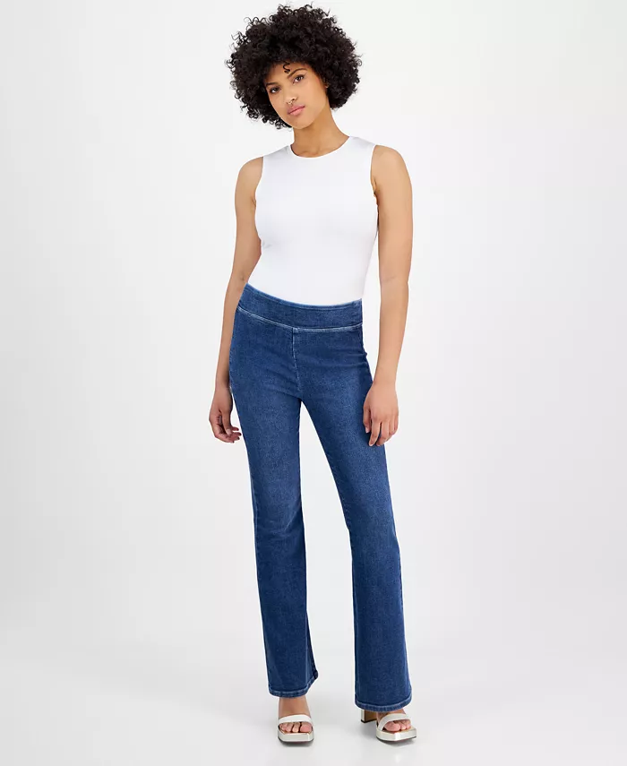 

Узкие джинсы с завышенной талией и расклешенными штанинами Petite High-Rise Pull-On Flare Jeans DKNY Jeans, синий