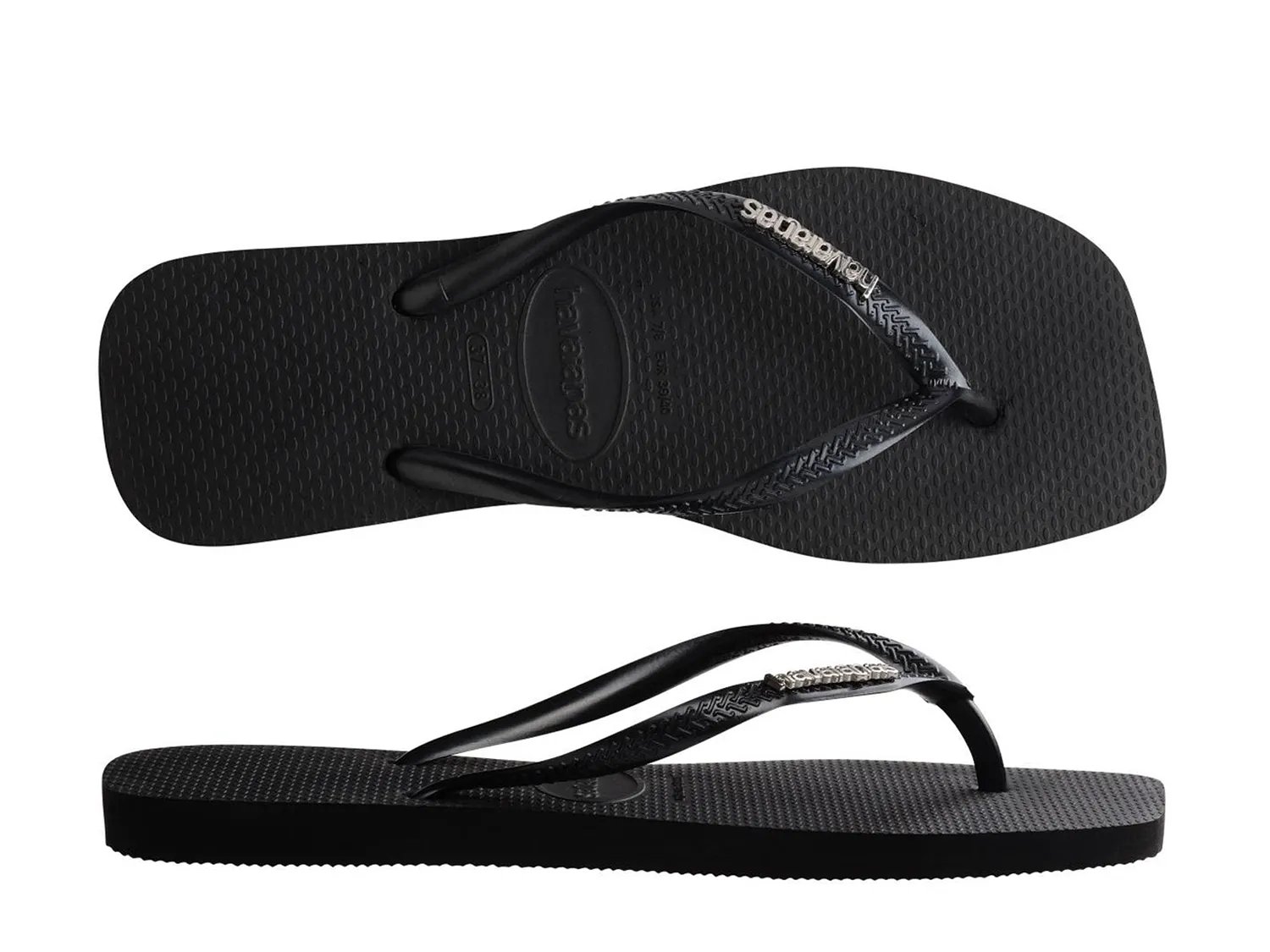 Сандалии Havaianas Slim Square Logo Metallic Flip Flop - Women's, черный/серебристый — фото 4
