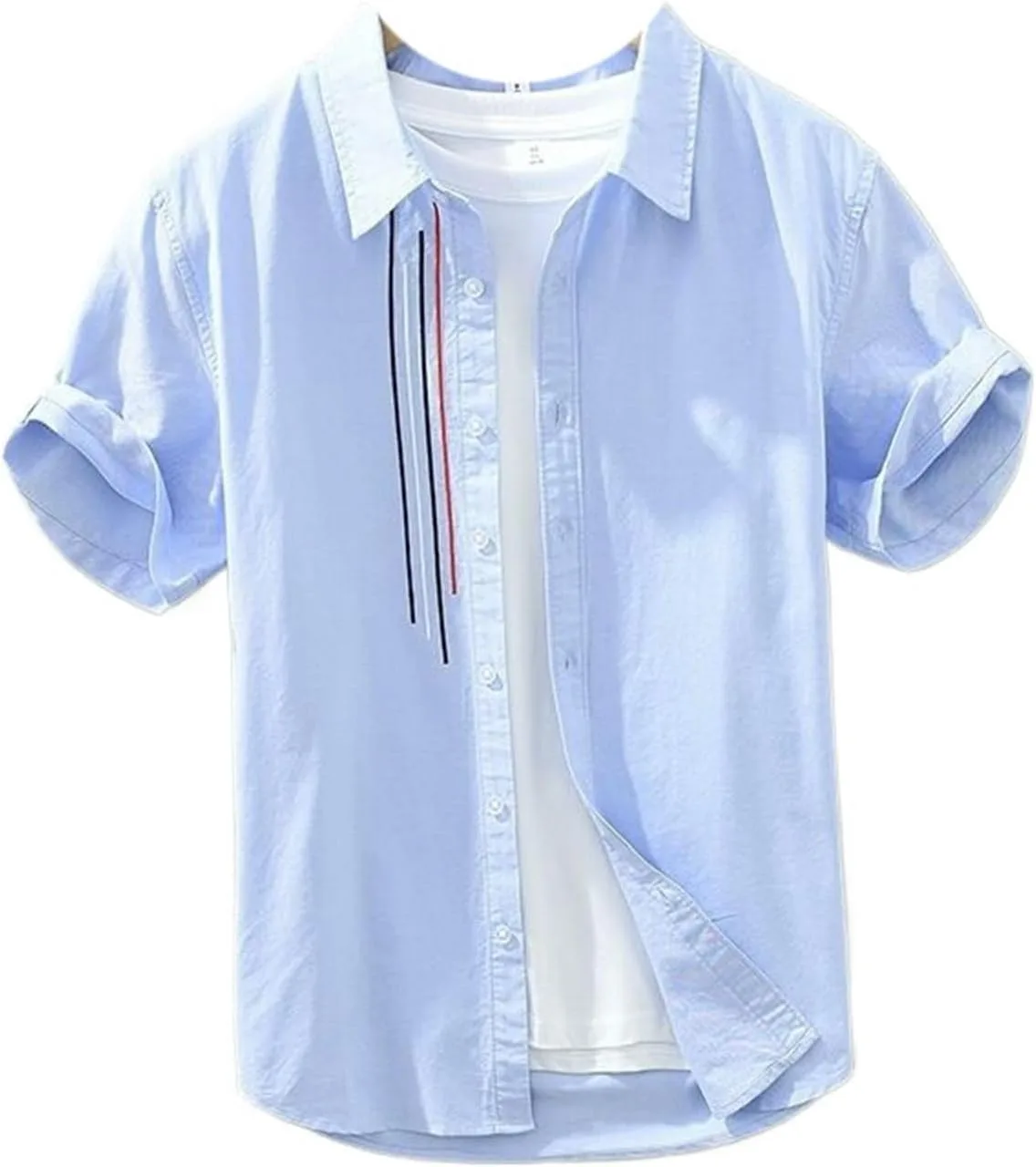 

Мужская летняя рубашка с коротким рукавом и вышивкой, Cotton CQJFLQC