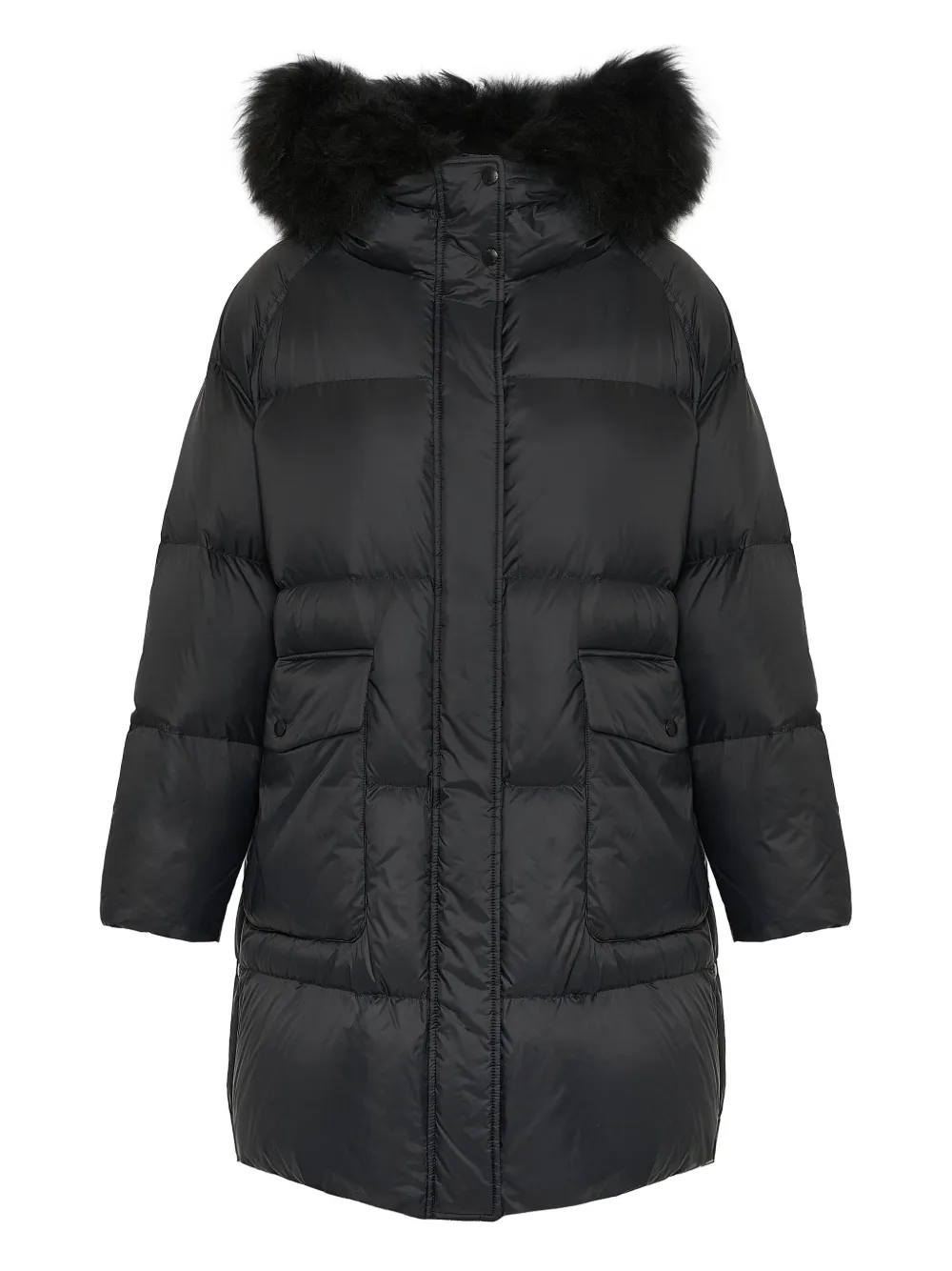 

Пуховик с капюшоном и отделкой из овчины Yves Salomon, черный