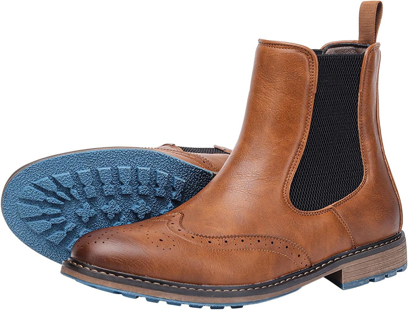 

Мужские ботинки Chelsea Santimon, повседневные кожаные туфли с крылышками, без шнуровки, свадебные модные ботинки под смокинг, формальные ботинки до щиколотки для мужчин, Tan