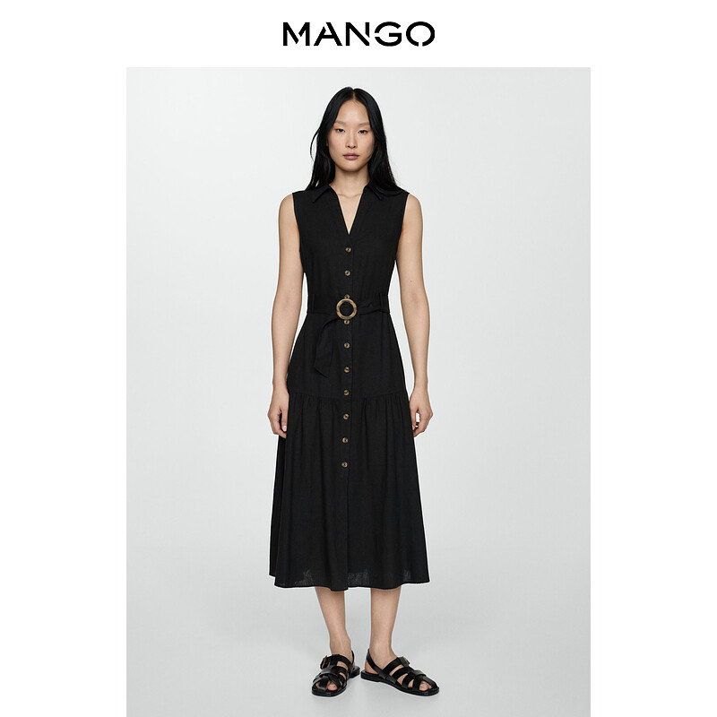 

Женское платье-рубашка Mango на пуговицах с v-образным вырезом, черный