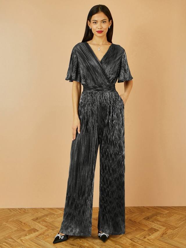 

V-образный вырез короткий рукав плиссированный комбинезон с декоративными элементами Yumi