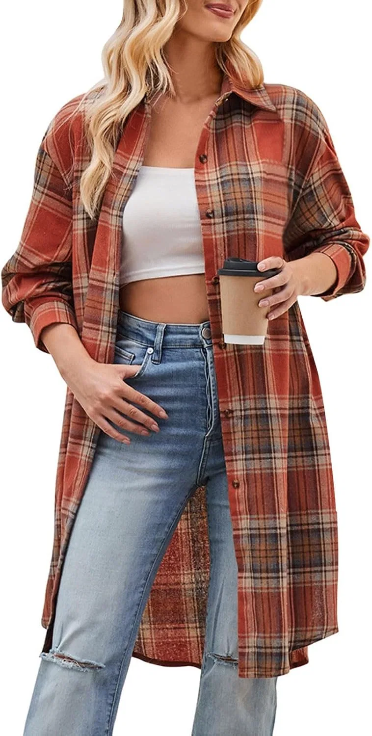 Блуза длинный рукав Plaid Pattern, оранжевый