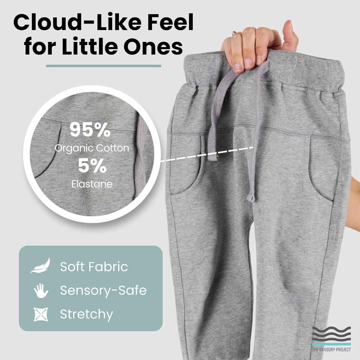Спортивные штаны CloudCalm Joggers от THE SENSORY PROJECT - ультрамягкие спортивные штаны из органического хлопка для младенцев и детей младшего возраста, серый — фото 4