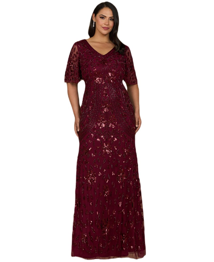 

Женское платье с V-образным вырезом, рукавами-кейпами и бисером Lara, Wine