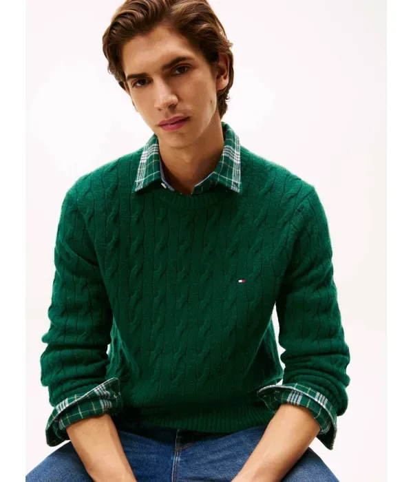 Шерстяной свитер regular fit Tommy Hilfiger, бутылочно-зеленый — фото 4