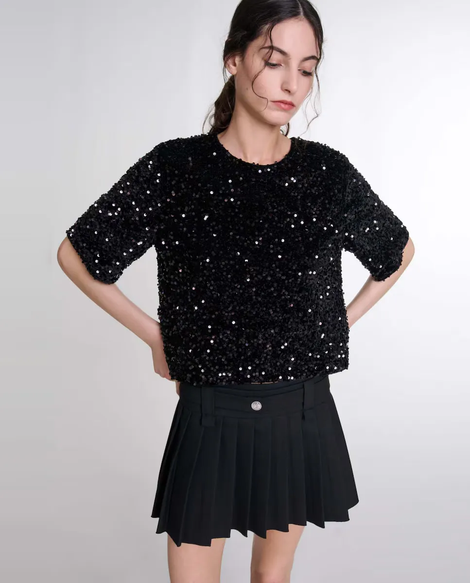 

Женский топ из бархата и пайеток Maje, черный