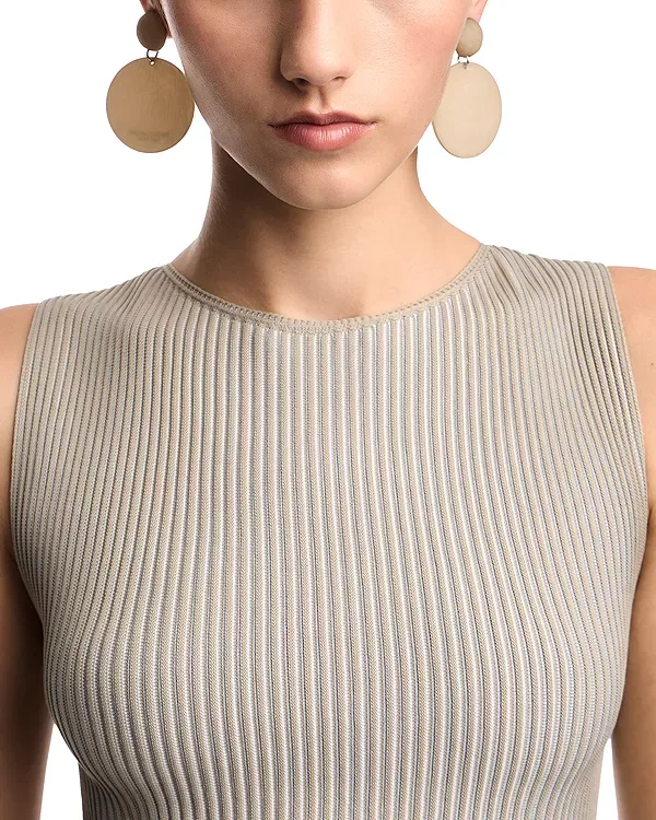 Двухцветный ребристый топ без рукавов Emporio Armani, Almond/Beige — фото 4