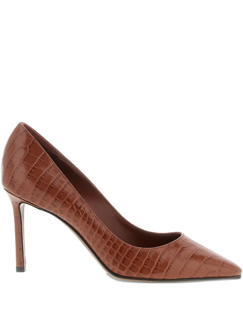 Туфли Romy с острым носком и эффектом крокодила, 85 мм JIMMY CHOO, коричневый