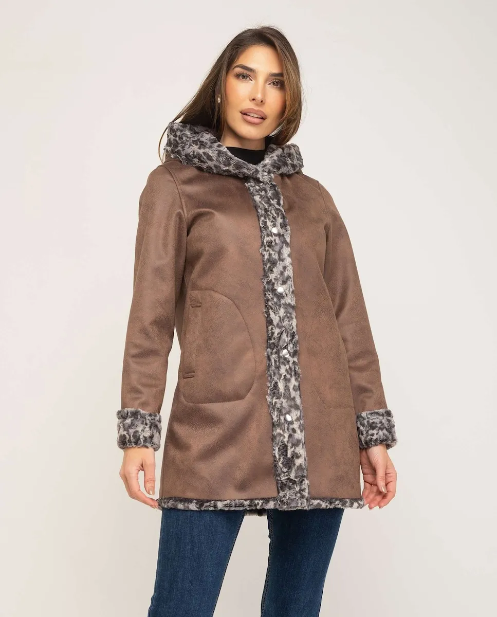 

Женское пальто с капюшоном, двустороннее, реверсивное Fsh, коричневый