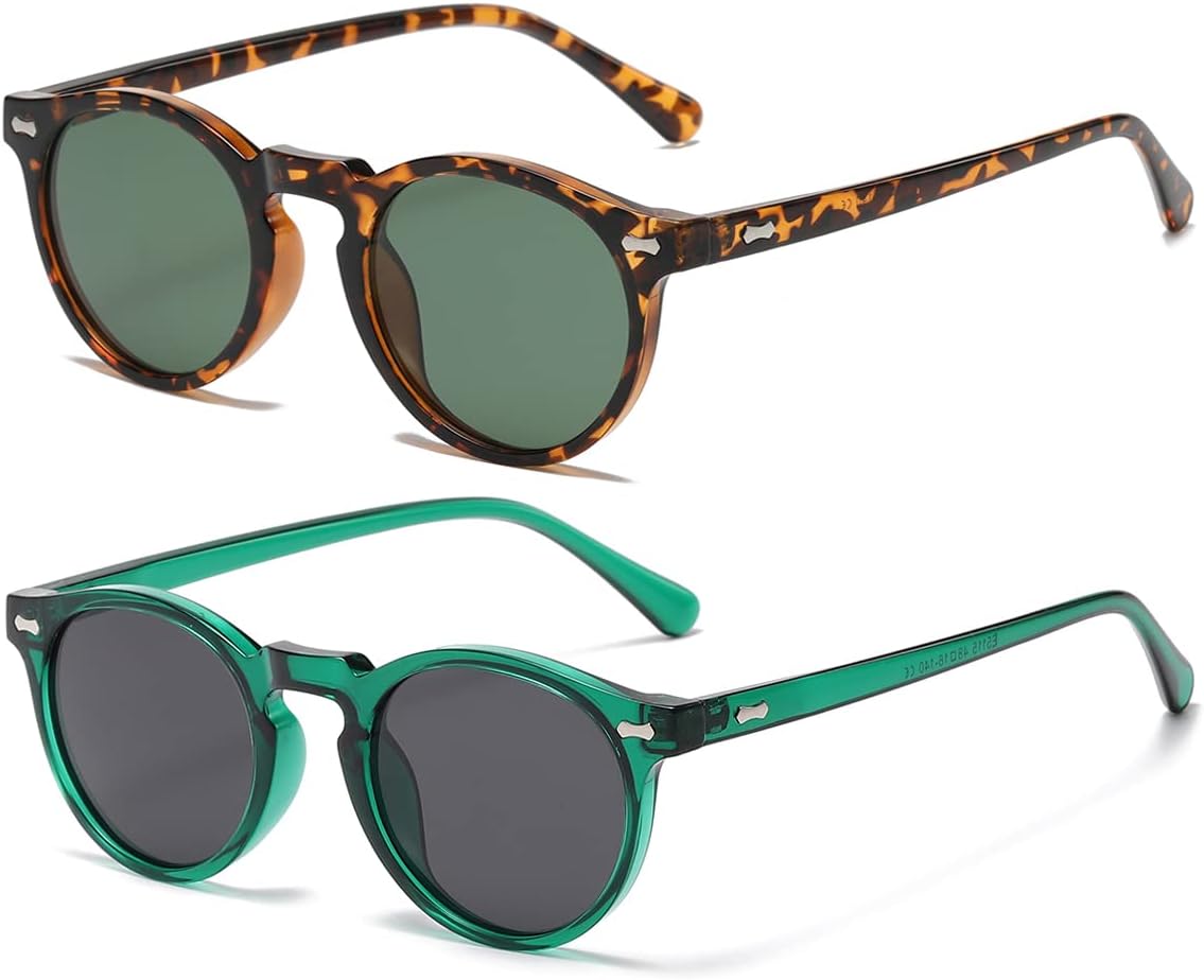 

Солнцезащитные очки Gleyemor Vintage Polarized для мужчин, круглые, с защитой UV400, в ретро-стиле, с оправой из ацетата ручной работы, Two-pack (Tortoise Frame/Green Lens + Green Frame/Grey Lens)