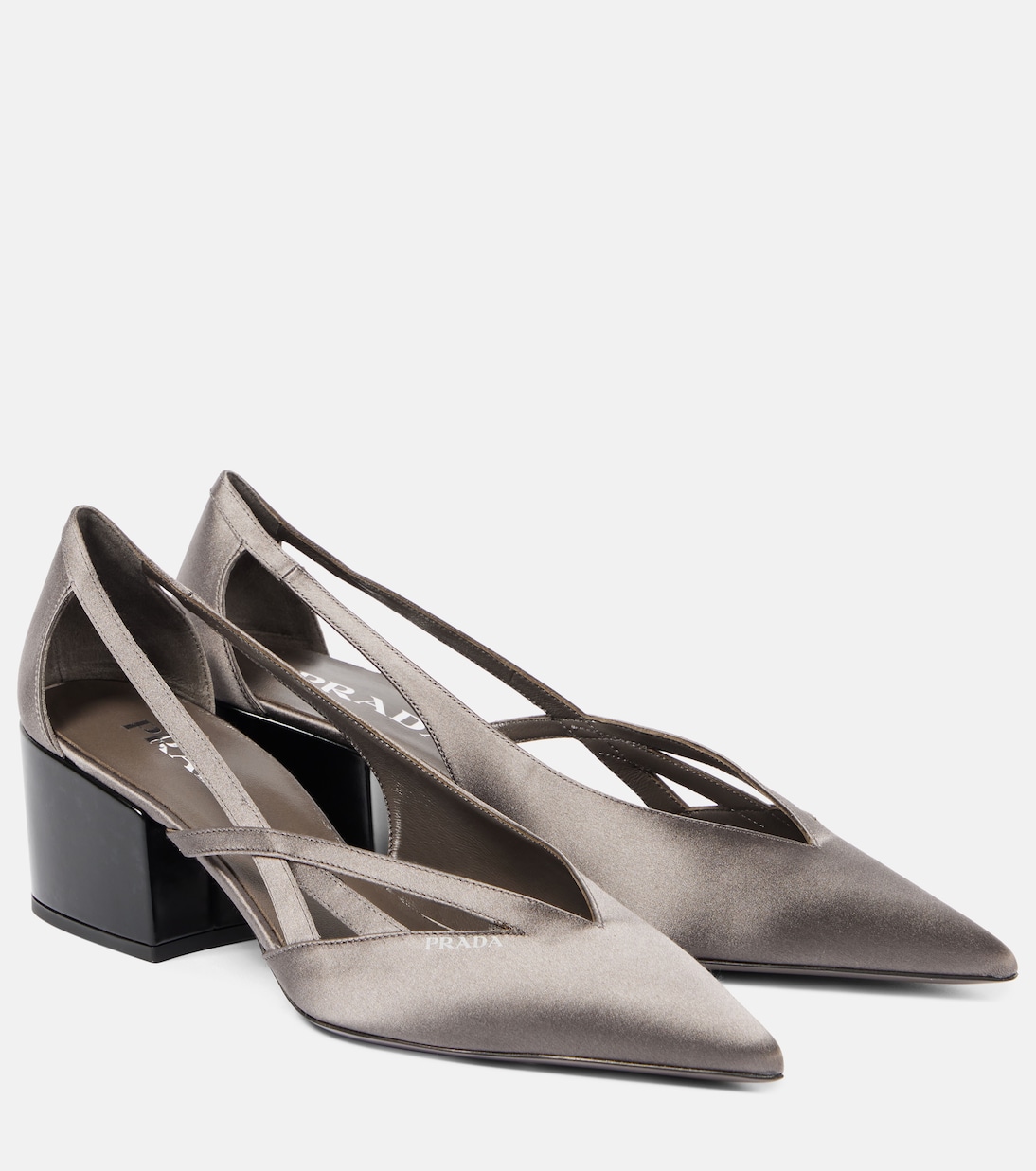 Туфли-лодочки Pointy 55 с вырезом из сатина Prada, Ardesia
