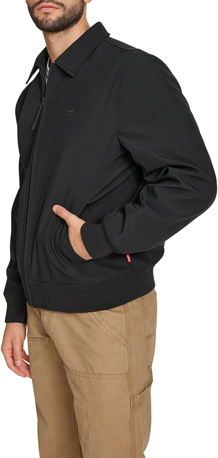 Мужская легкая куртка-бомбер Levi's из мягкой ткани софтшелл Varsity Rib Knit, Black — фото 3