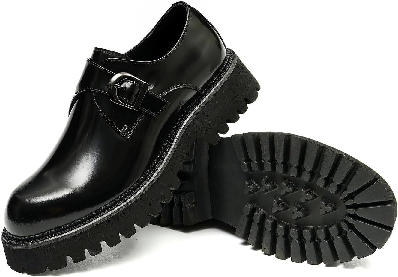 Мужские лоферы Santimon Loafers, формальные лакированные с пряжкой, модные лоферы для смокинга, свадьбы и делового стиля, повседневные мокасины, удобная обувь с толстой подошвой для ходьбы, черный — фото 4