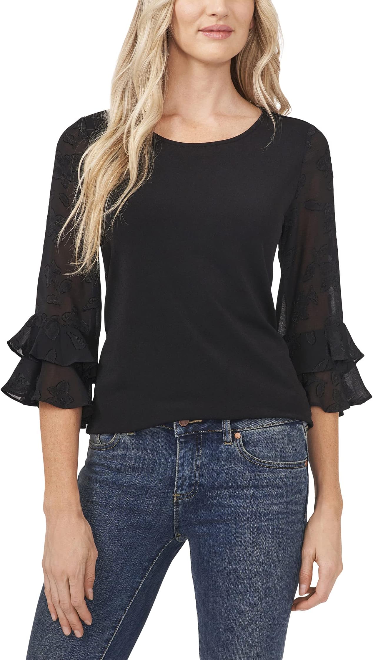 

Топ CeCe 3/4 Sleeve Floral Clip Knit Top, цвет Rich Black