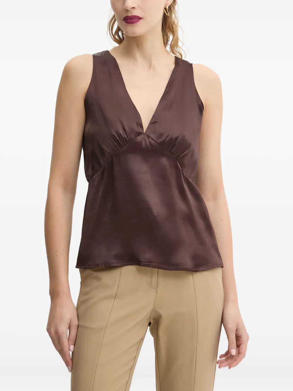 

Топ с V-образным вырезом и сборками Day Birger Et Mikkelsen, коричневый