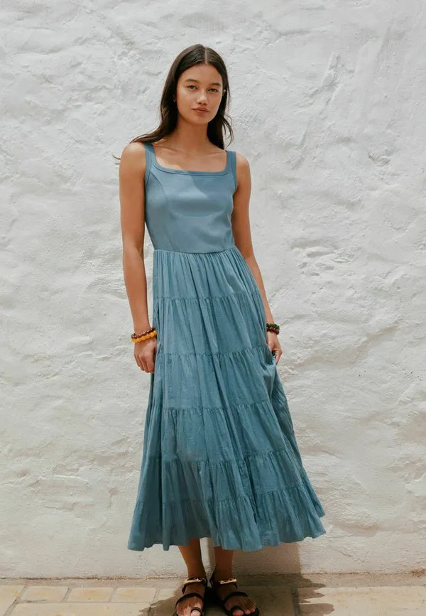 Длинное облегающее платье-макси без рукавов с квадратным вырезом Next, Washed Blue