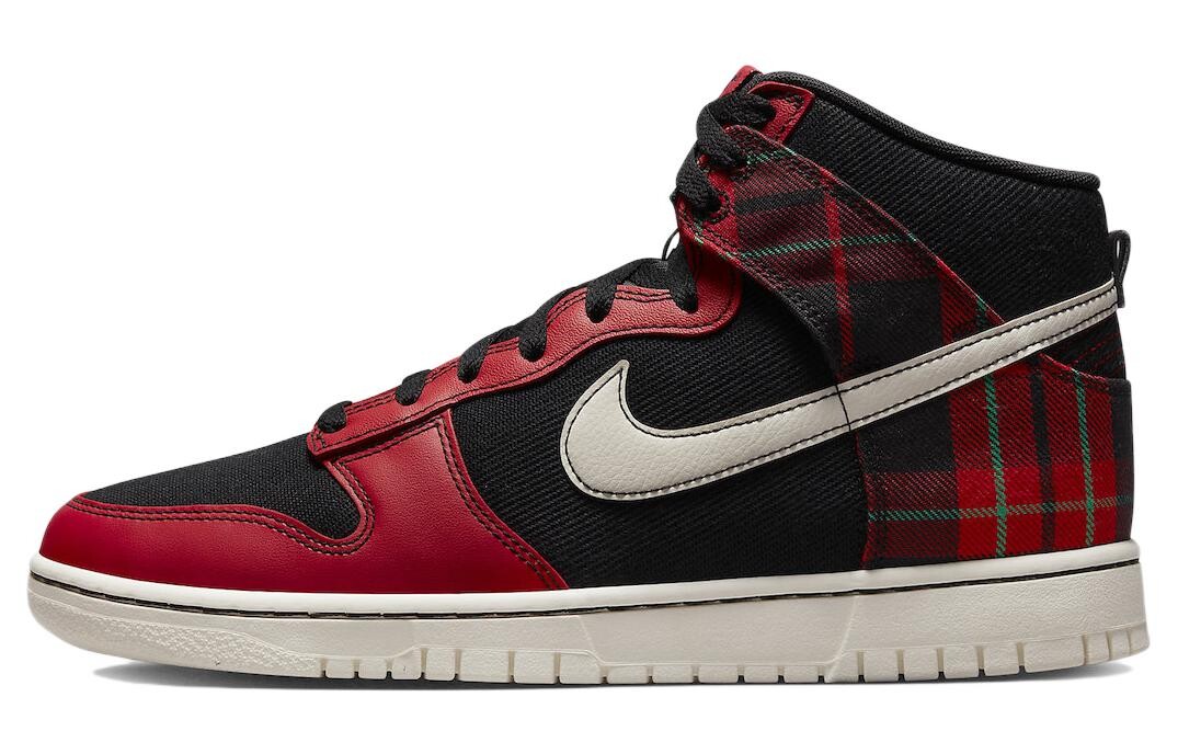 

Nike Dunk High SE в клетку в клетку черный университетский красный