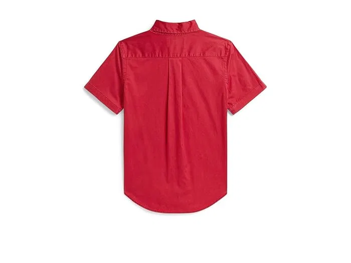 Рубашка хлопковая с коротким рукавом Cotton Twill Short Sleeve Shirt Polo Ralph Lauren Kids, Sunrise Red — фото 2