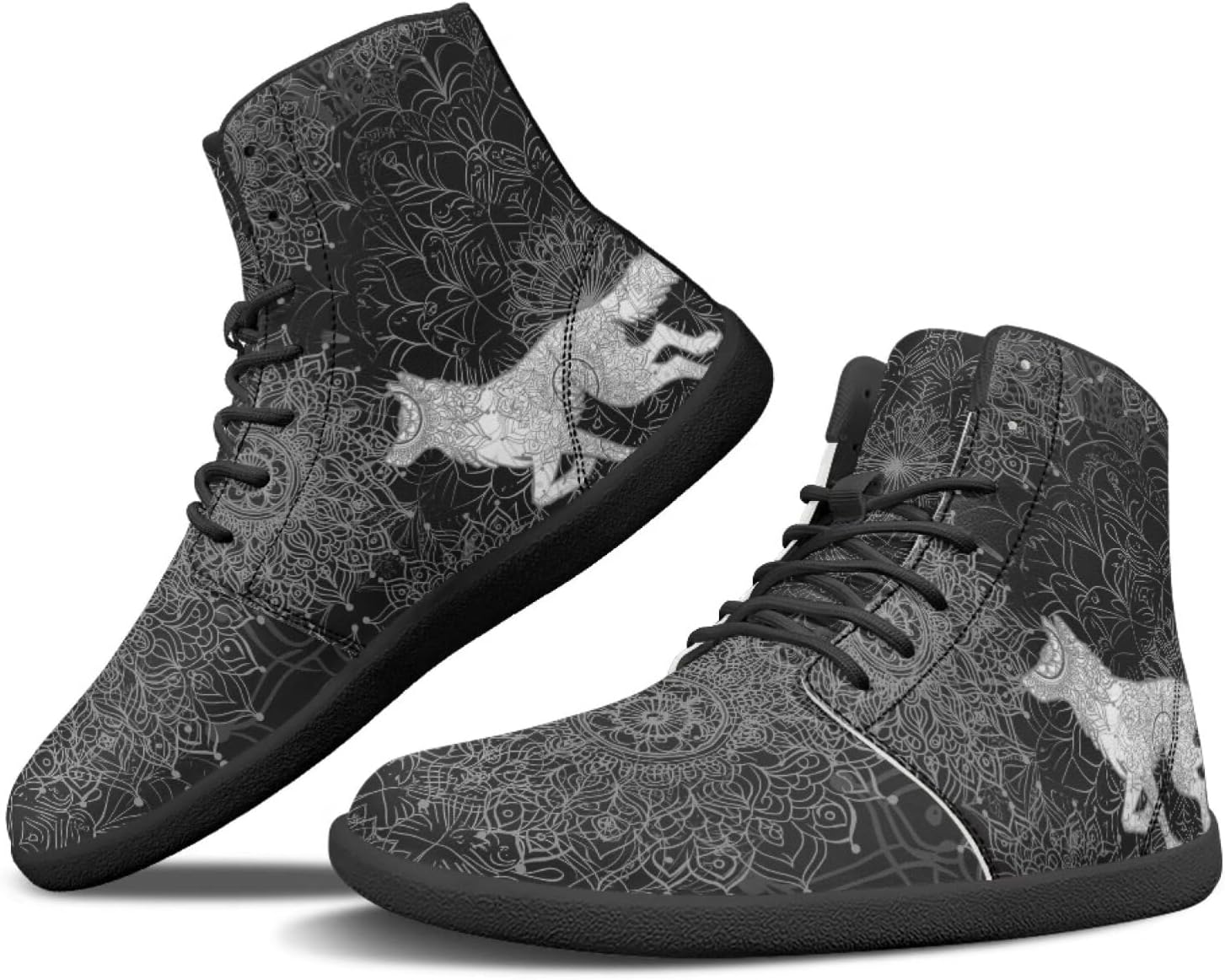 

Мужские и женские босоножки Binienty Wide Box Wolf Высокие минималистичные ботинки на щиколотку с антискользящей подошвой и нулевым перепадом, Cartoon Wolf Mandala