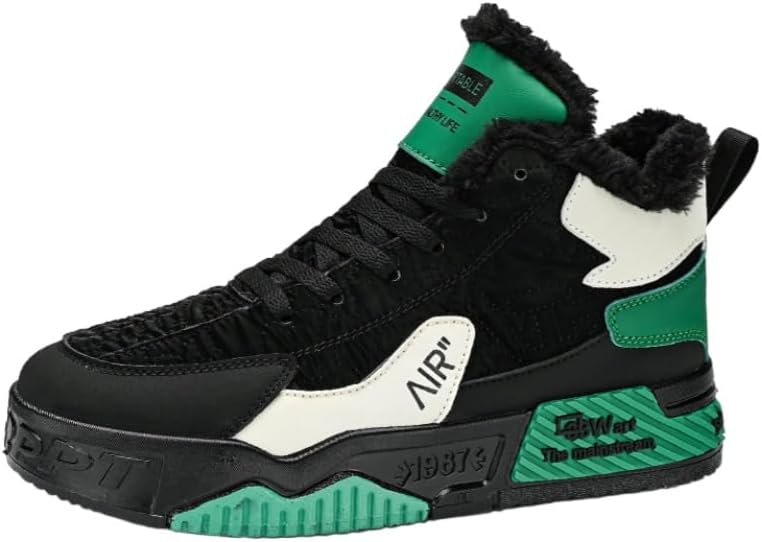 

Мужские зимние высокие спортивные кроссовки на толстой подошве- теплые и удобные, со шнуровкой и закругленным носком, подходят для походов и активного отдыха на природе Clolinde, черный/зеленый