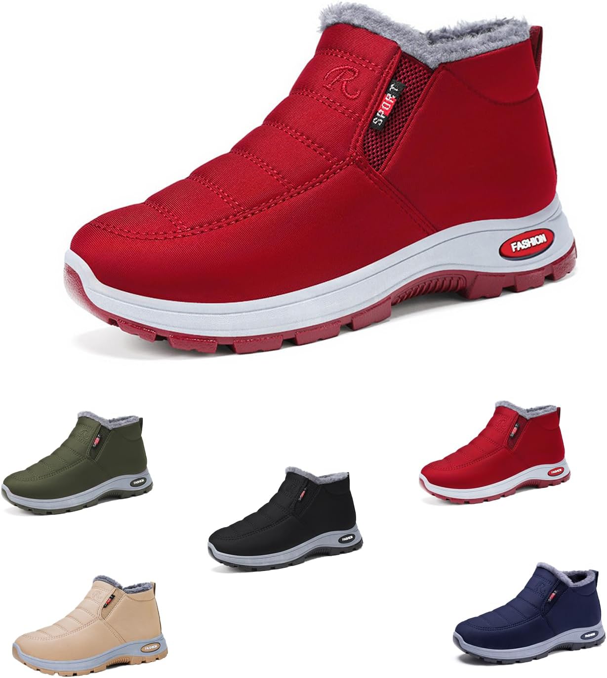 

Мужские зимние снежные ботинки с утеплителем из овчины, наружные водонепроницаемые ботинки для походов с ортопедической подкладкой, теплые мягкие ботинки для походов на улице Generic, красный