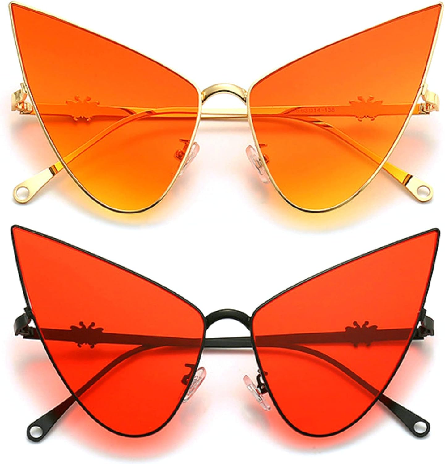 

Треугольные солнцезащитные очки для женщин, большие солнцезащитные очки «кошачий глаз», остроконечные очки для мужчин, очки для вечеринок и выпускных, очки в стиле Y2K mincl, 2pcs-orange&red