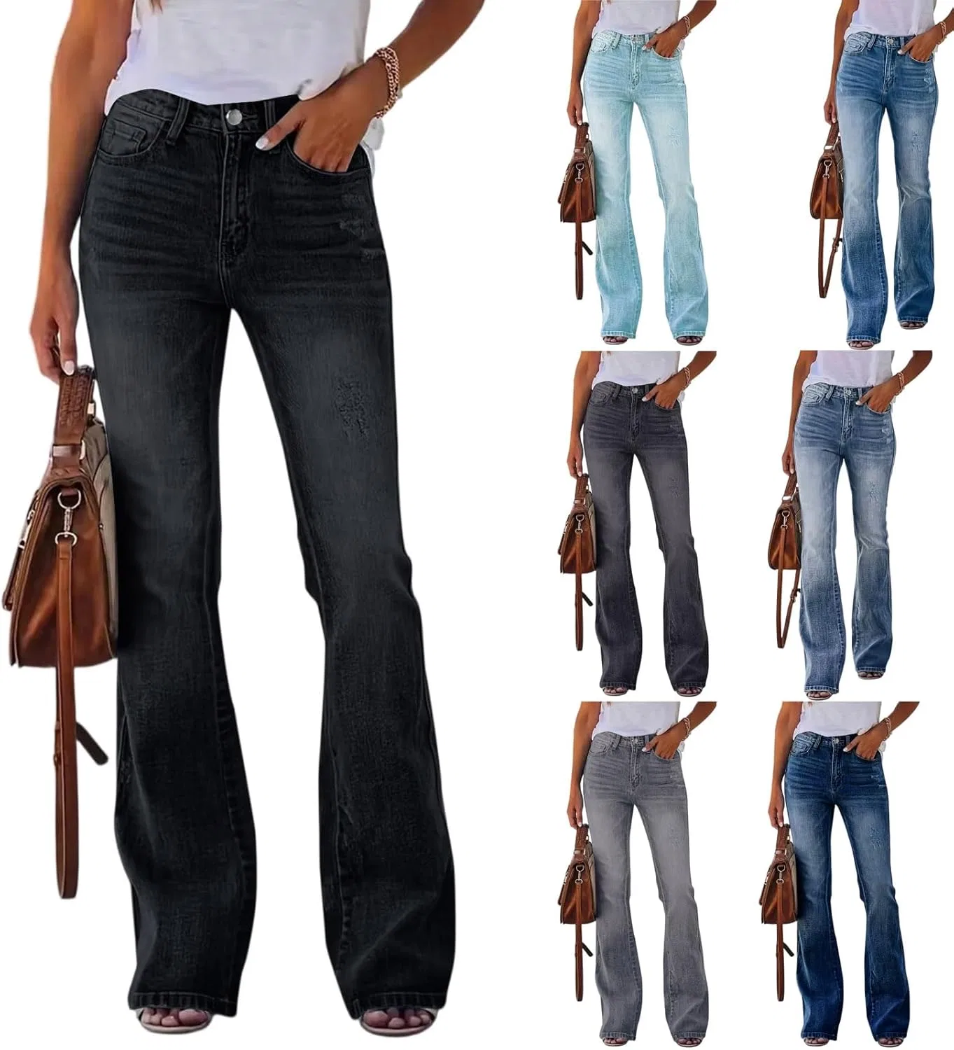 Джинсы клеш женские, stretch, черный