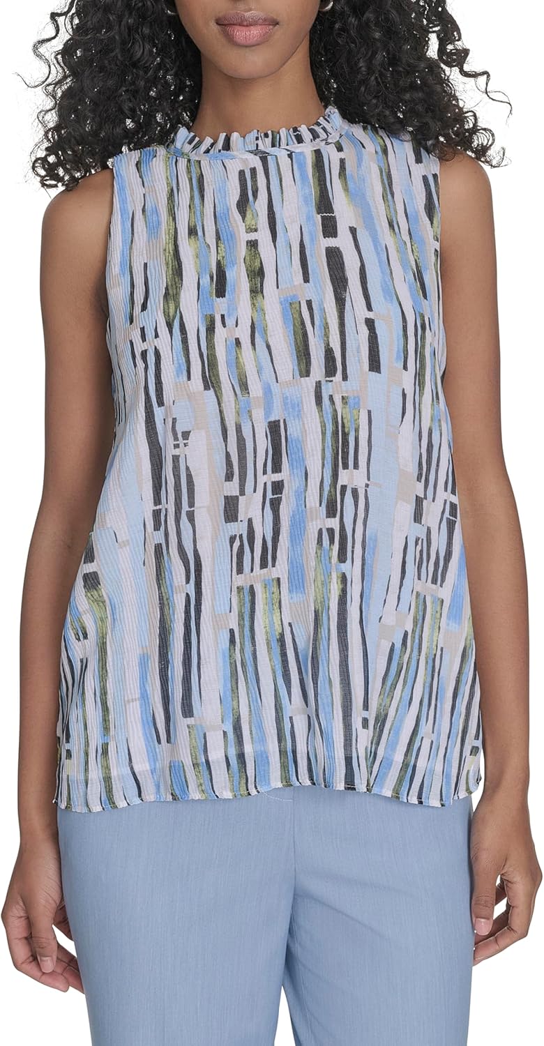 

Женский топ без рукавов Calvin Klein с принтом и воротником-стойкой, Light Sky Multi