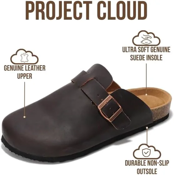 Мужские сабо Project Cloud - 100% натуральная кожа полного зерна, с мягкой подошвой из памяти формы и поддержкой свода стопы, натуральная пробковая стелька - нескользящие домашние тапочки для мужчин (Бруклин), коричневый — фото 2