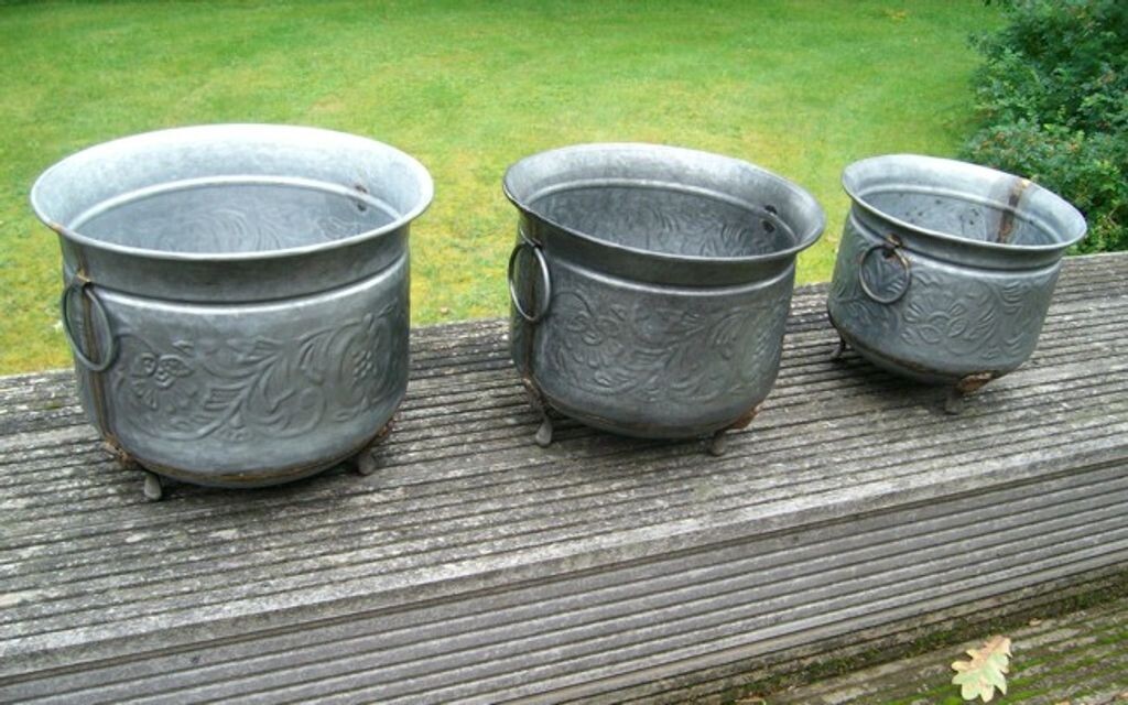 

Набор кострюль для растений, цинковые ванны, 3 предмета, цветочная кастрюля, чаша для растений, элегантный, антикварный Deko-Impression, серый
