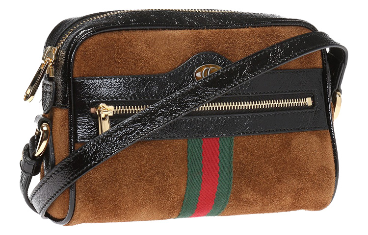 Мини сумка-фотоаппарат Gucci из лакированной кожи с замшевой отделкой — фото 3
