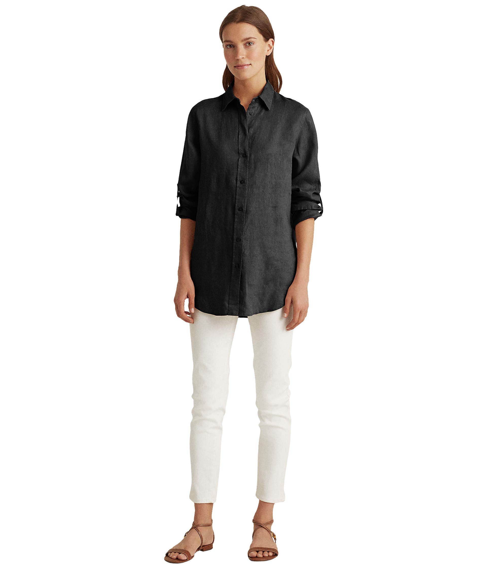 

Рубашка Lauren Ralph Lauren Roll-Tab-Sleeve Linen Shirt, Polo Black