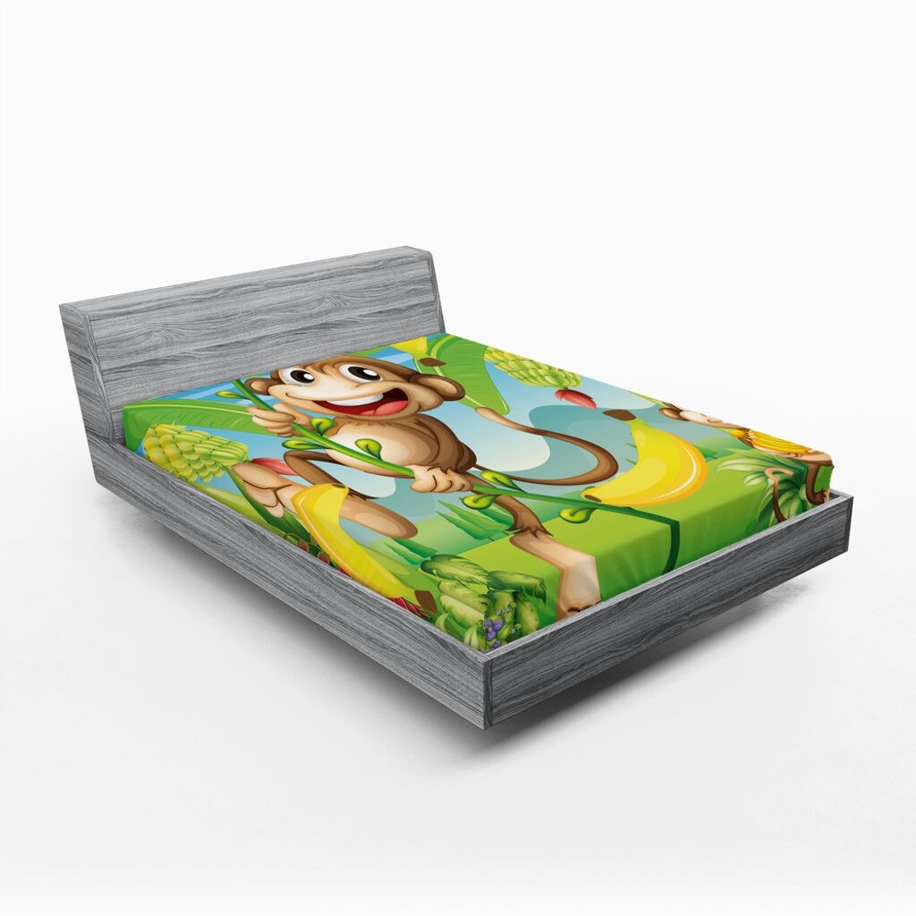 

Простыня ABAKUHAUS для детского сада, Две обезьяны возле бананового растения, тропический природный пейзаж, виноградная лоза, забавные животные, обезьяны, 90 x 200 см, разноцветные