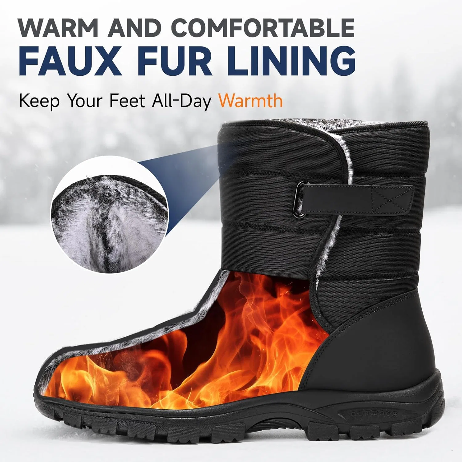 Мужские зимние ботинки ANGRYRAM со стальным носком, удобные, утепленные, теплые, без шнурков, нескользящие, защищенные от проколов, рабочая обувь для промышленности, строительства и активного отдыха, Black — фото 3