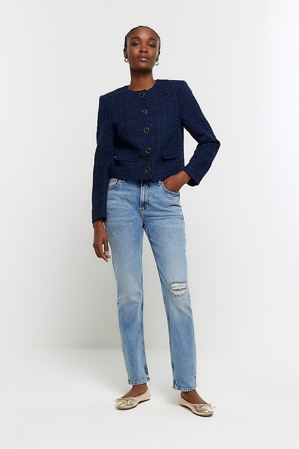 

Жакет из ткани букле укороченного кроя River Island, синий
