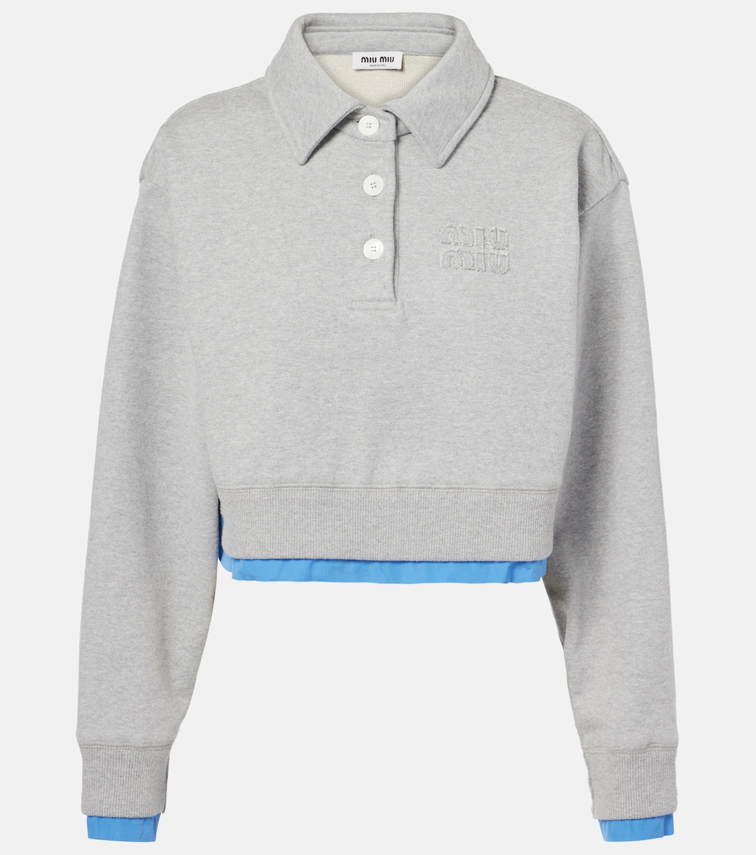 

Укороченный хлопковый свитер-поло Miu Miu, Grigio