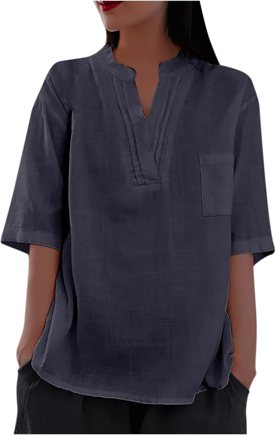 

Женская блузка с коротким рукавом и V-образным вырезом, свободного кроя, из хлопка и льна, для весны и лета AKTCVVJ