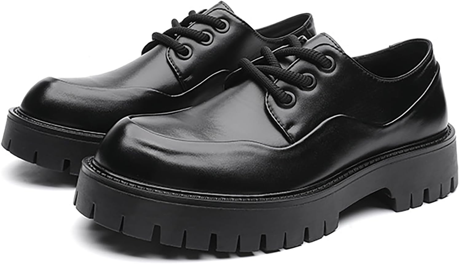 

Туфли оксфорды для мужчин из черной кожи с платформой и массивным каблуком, удобные с круглым носком, массивной подошвой с протектором, противоскользящие, обувь для офиса и бизнеса Nengmaon