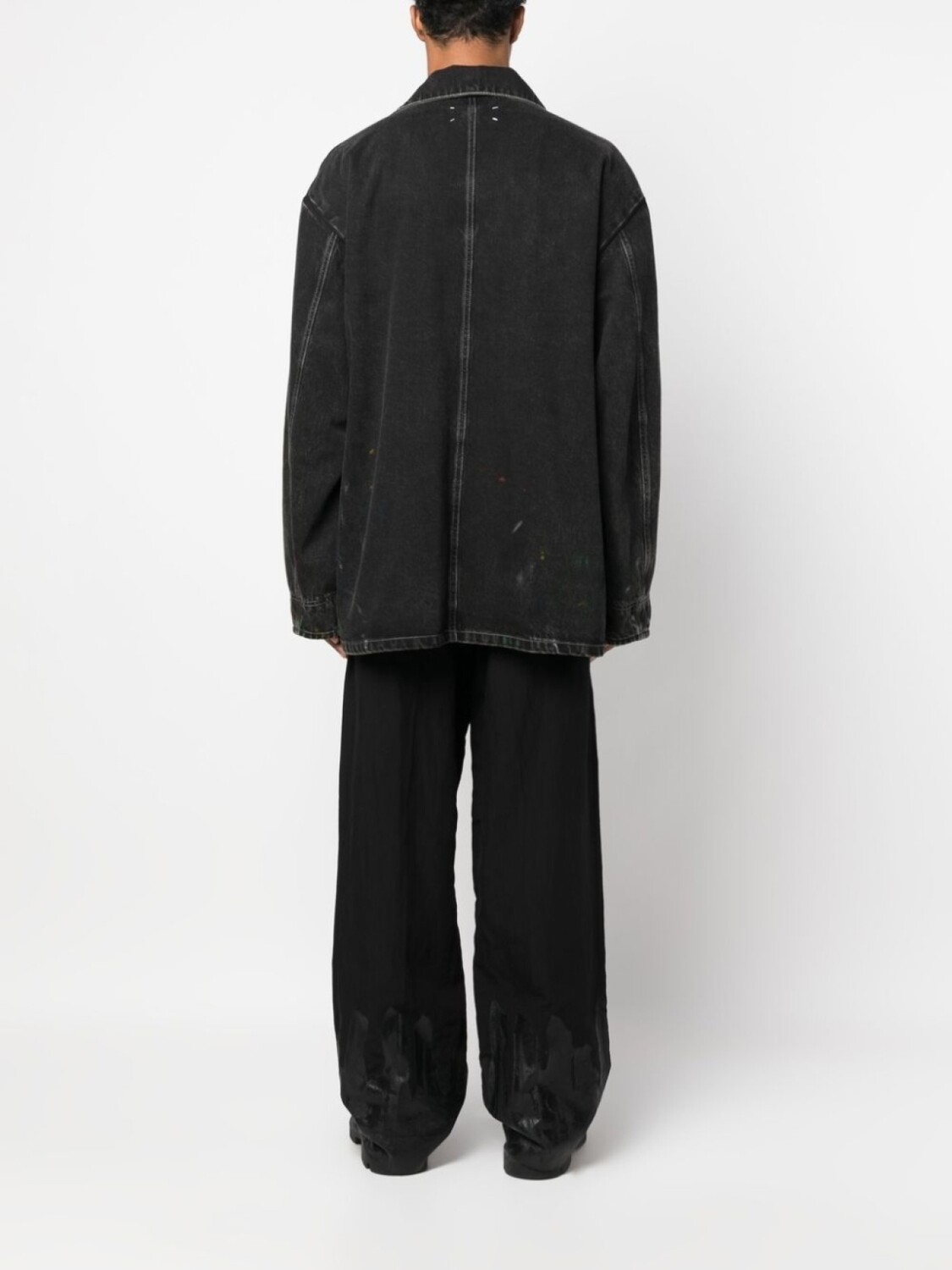 Maison Margiela однобортное пальто из денима, черный — фото 4