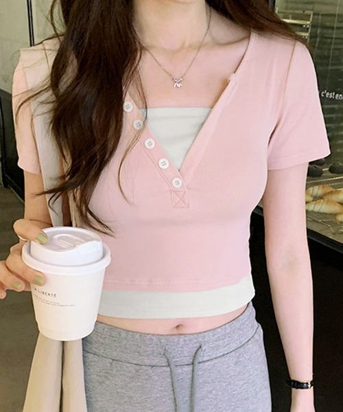 

Футболка двухцветная, стыковка Dewlily, розовый