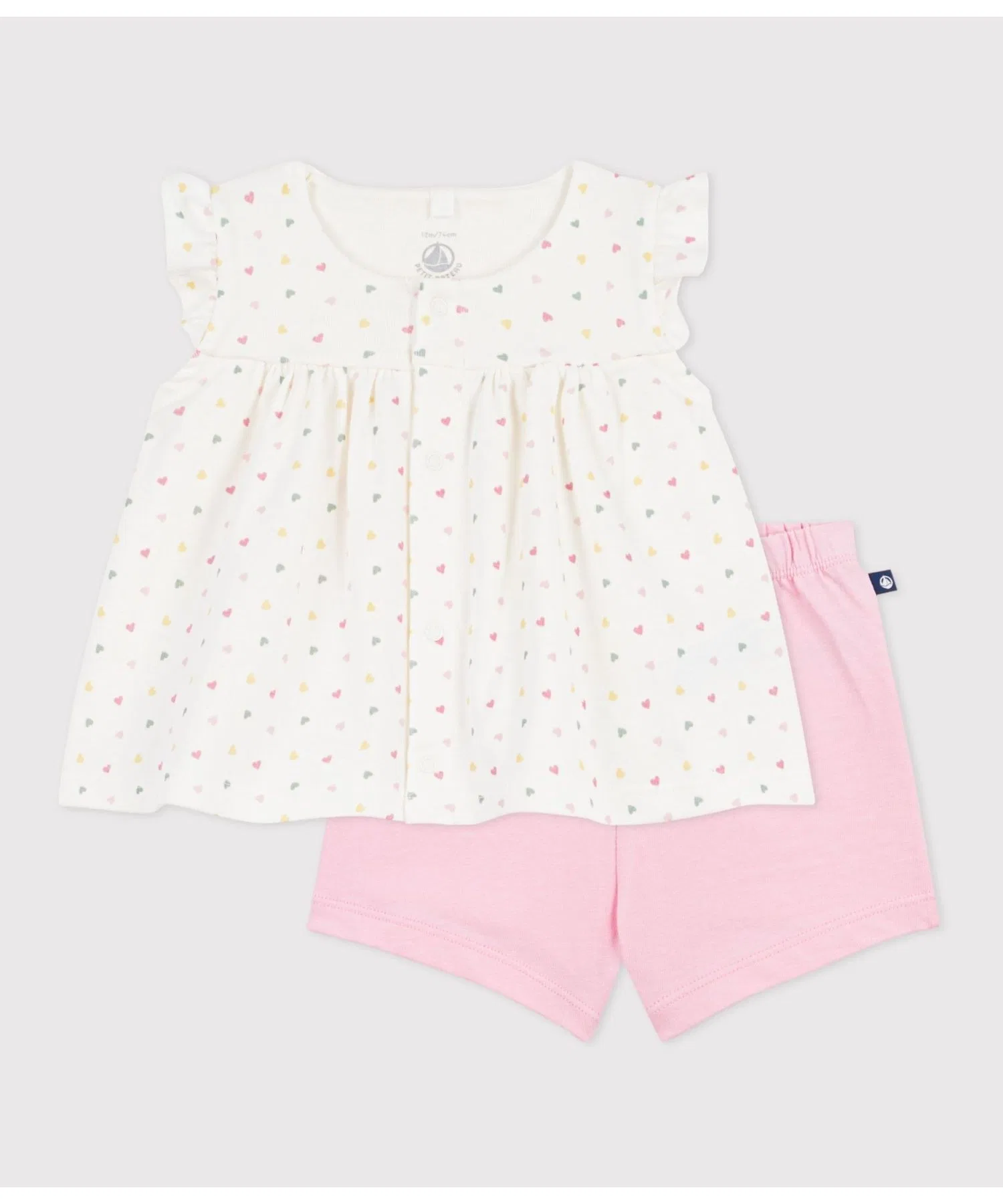 Детский комплект с сердечками Petit Bateau футболка и шорты розовые